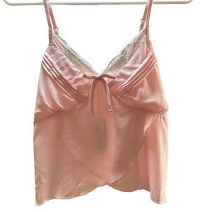 Selfie Leslie Pink Satin Lace Cami Top Womens S Tie Front Babydoll Coquette